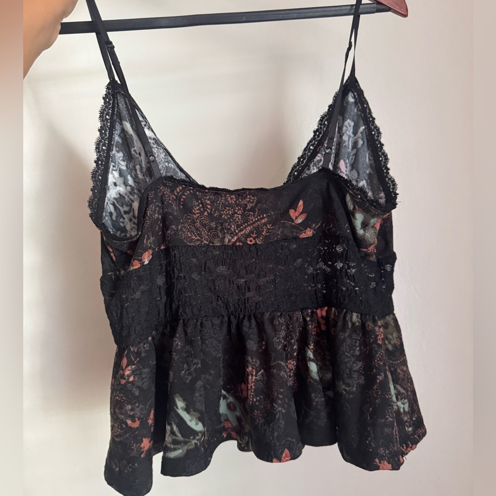 Ecote Floral Lace Trim Black Top Whimsigoth Feminine Babydoll - Picture 9 of 9